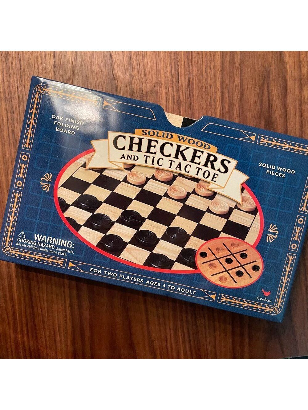 Solid Wood Checkers and Tic Tac Toe Set